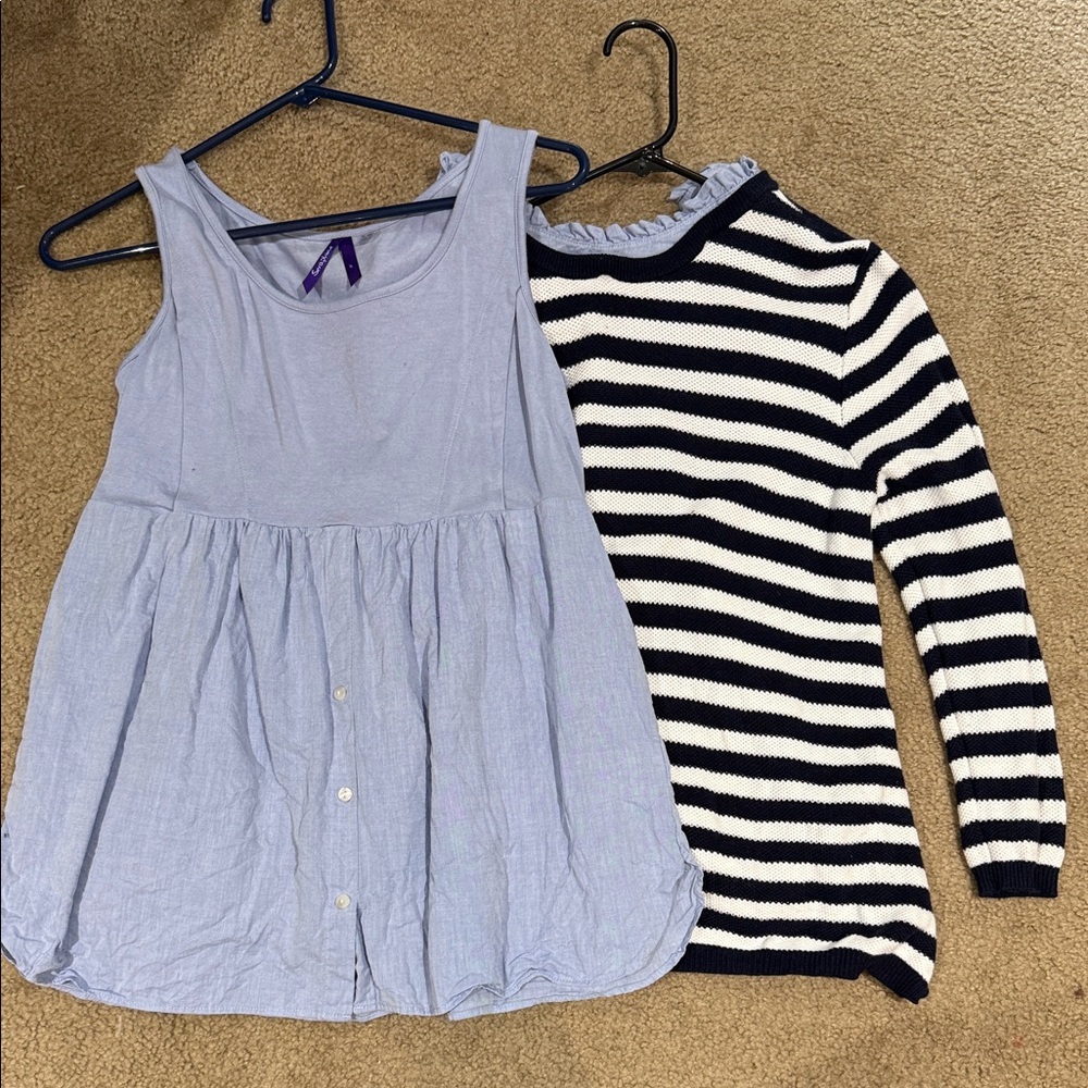 Seraphine Light Blue Tank Top with Navy & White Striped Sweater